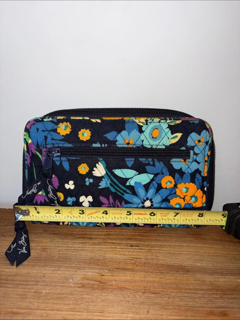 Vera Bradley Black Floral Zip Wallet with Blue & Orange Accents - Picture 7 of 8